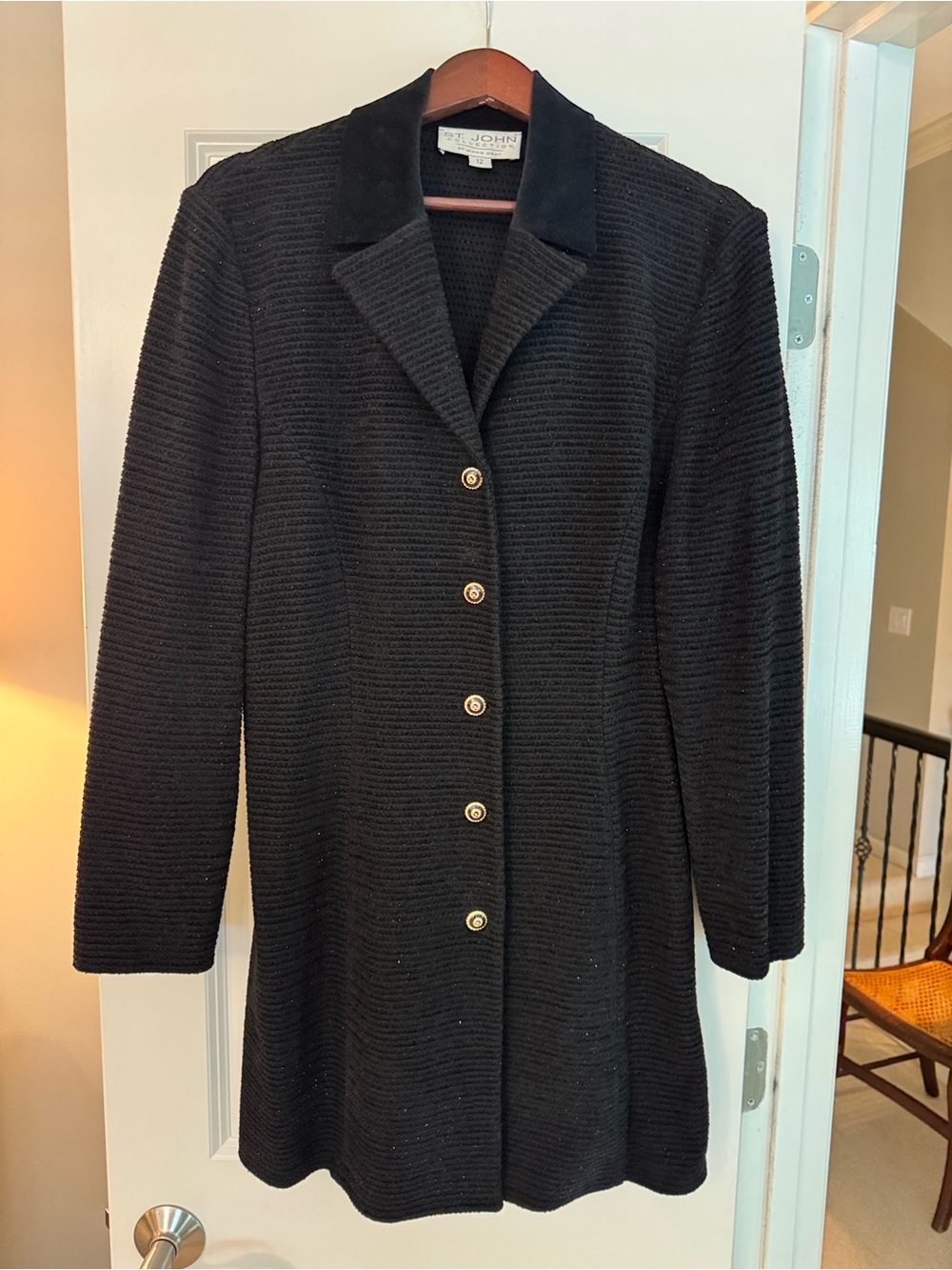 St. John Women’s Black Knit Button-Front Coat